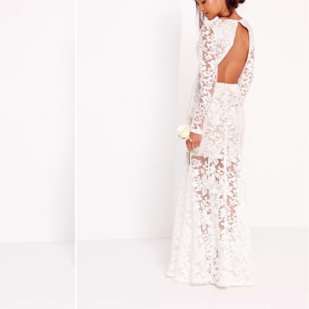 Missguided bridal white long sleeve open back long - Picture 1 of 8